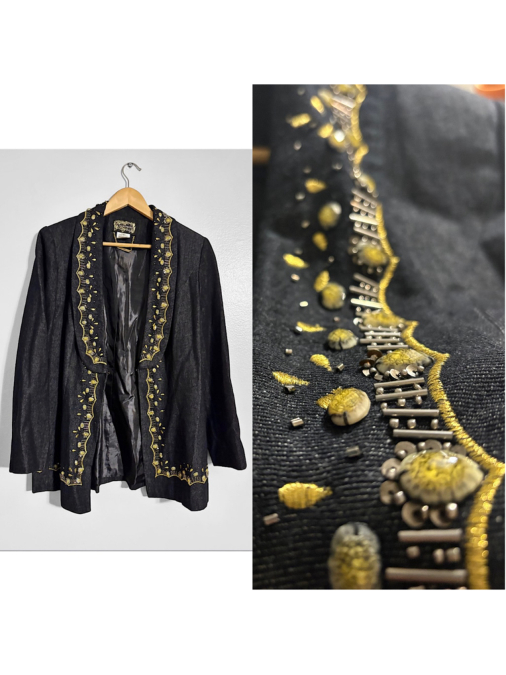 Champagne Vintage Embellished & Beaded Jean Jacker Blazer